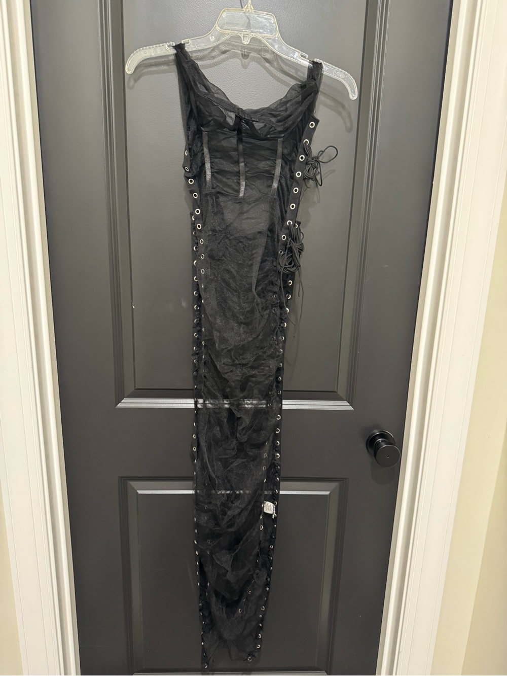 Black Lace-Up Sheer Maxi Dress